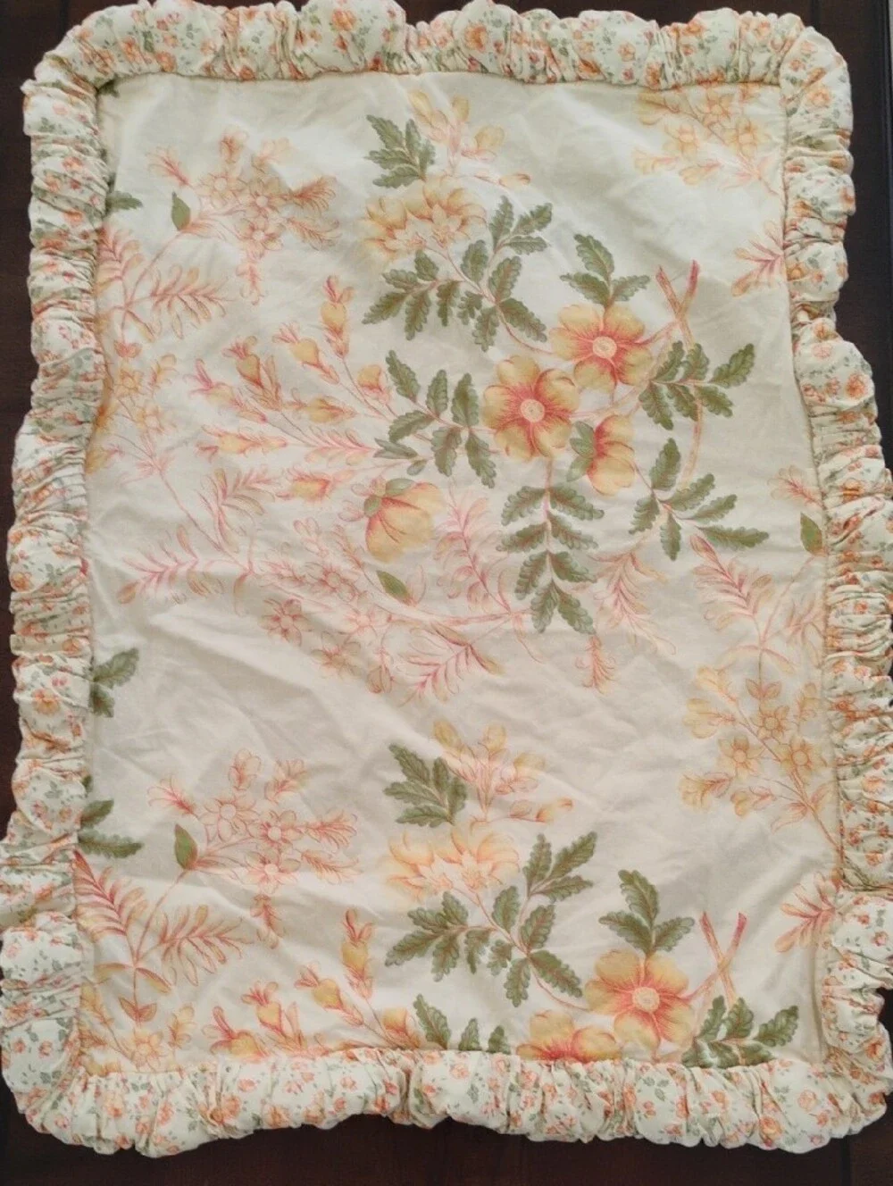 Pair (2) Vintage April Cornell 100% Cotton Yellow Floral Balloon Ruffled Shams